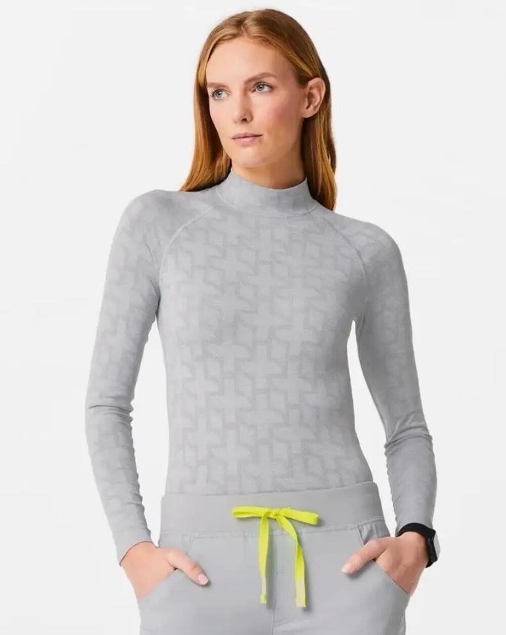 Figs Salta Mock Neck Seamless Underscrub Top Gray Geometric EUC Size XL Medical